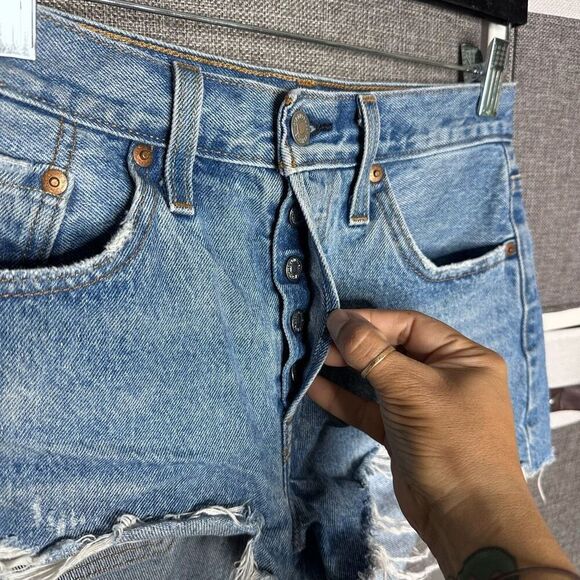 Levi's 501 Cut Off Distressed Jean Shorts Size 25 - Picture 4 of 13